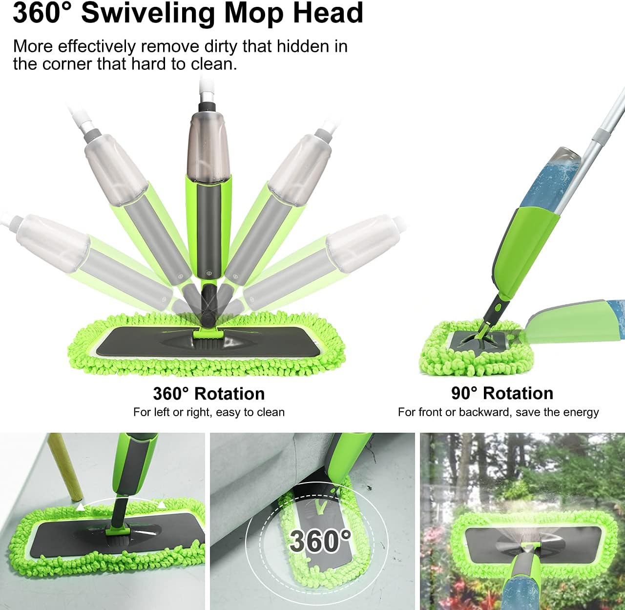 Döner Başlıklı Spreyli Mop Parke Ahşap Fayans Temizleyici Su Hazneli Sihirli Paspas